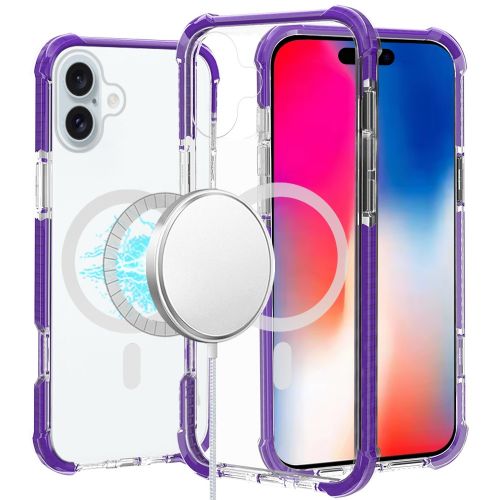 Apple iPhone 16 6.1 inch Acrylic [Magnetic Circle] Tough 2.5mm Transparent ShockProof Hybrid - Purple