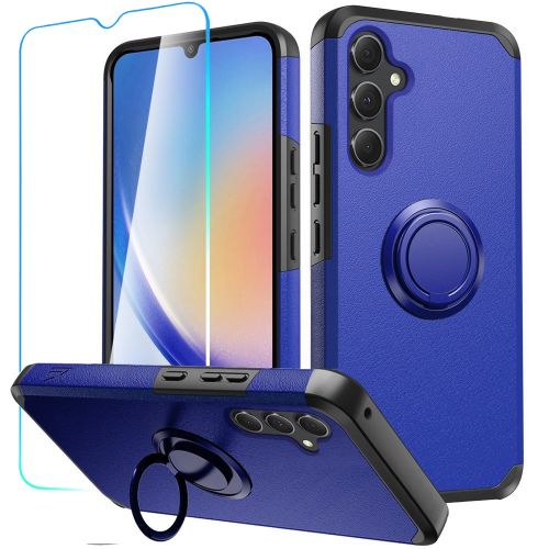 Samsung A35 5G Tough Hybrid With Ring Stand + Tempered Glass - Classic Blue