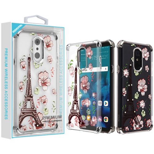 LG Stylo 4 Plus Case, Electroplating Silver/Eiffel Tower in the Season of Blooming Diamante Klarion TPU Case Cover