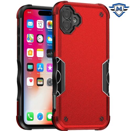 Apple iPhone 16 6.1 inch METKASE Exquisite Tough Shockproof Hybrid Case Cover in Slide-Out Package - Red