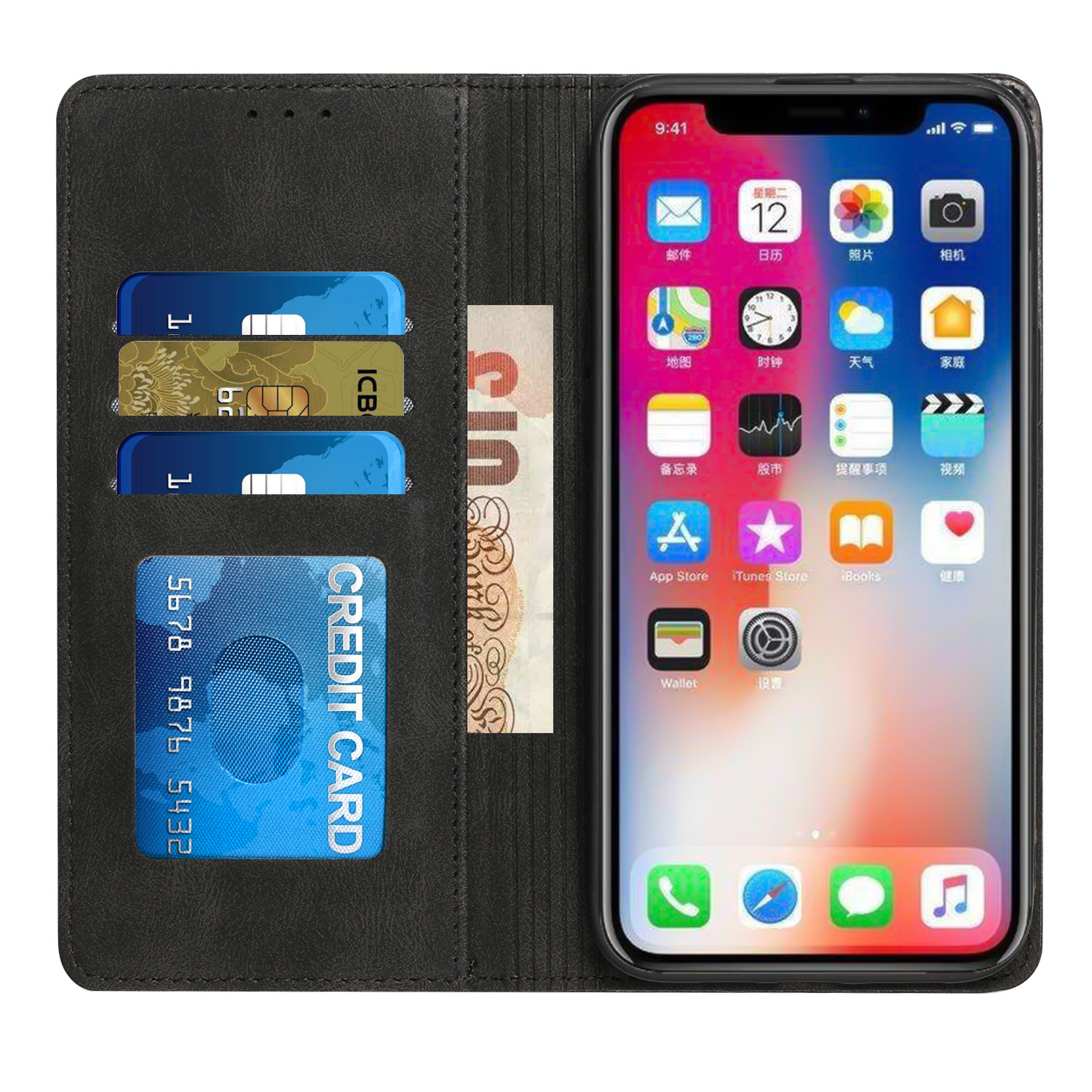 iPhone 14 Pro Wallet Credit Card Holder Flip Leather Magnetic