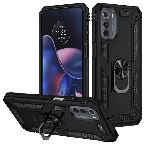 Motorola Moto Edge (2022) Ring Magnetic Kickstand Hybrid Case Cover - Black