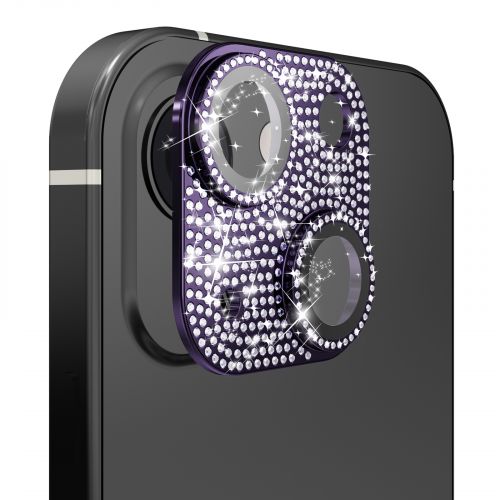 Apple iPhone 15 Plus Diamond Bling Camera Lens Full Tempered Glass - Purple