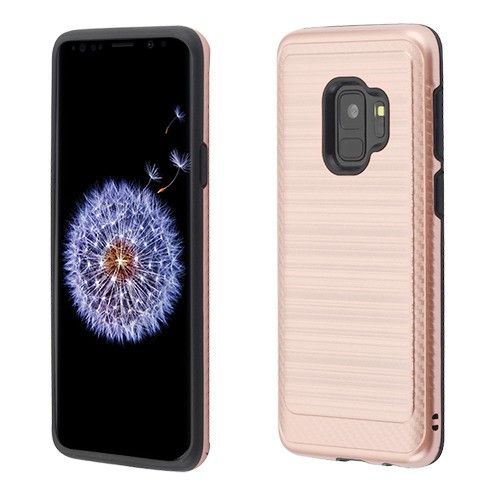 Samsung Galaxy S9 Case, Rose Gold Brushed Hybrid Case Cover (with Carbon Fiber Accent)