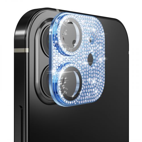 Apple iPhone 12 - Diamond Bling Camera Lens Full Tempered Glass - Blue