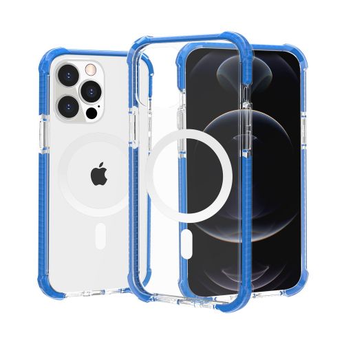 Apple iPhone 12 6.1 - MegSafe Compatible Acrylic Tough 2.5mm Transparent ShockProof Hybrid Case Cover - Blue