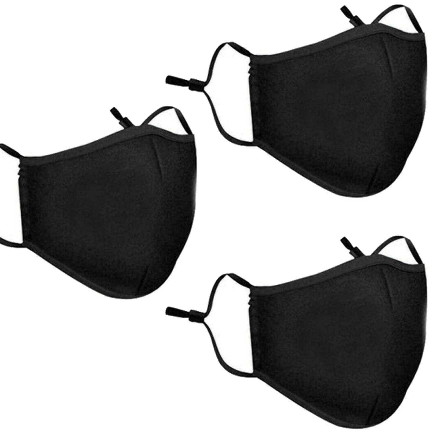 thumbnail 6 - 3 PCS Washable Face Mask Black Reusable Breathable Unisex Double Layer Cotton