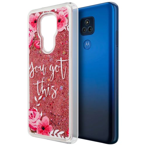 Motorola Moto G Play 2021 Case, Waterfall Liquid Sparkling Quicksand Tpu Case - Pink Flower