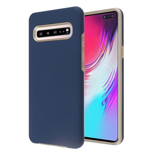 Samsung Galaxy S10 5G Case, Rubberized Ink Blue/Metallic Gold Fuse Hybrid Case Cover