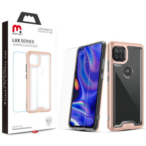 Motorola Moto One 5G Ace Case, MyBat Pro Lux Series Case with Tempered Glass Rose Gold