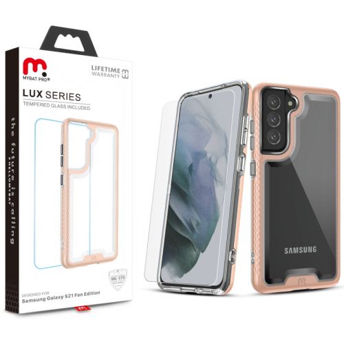 Samsung Galaxy S21 Fan Edition Case, MyBat Pro Lux Series Case with Tempered Glass Rose Gold