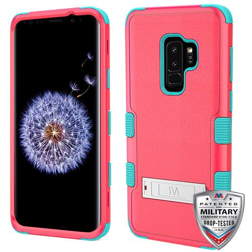 Samsung Galaxy S9 Plus Case, Red Tropical Teal TUFF Hybrid Case Cover (with Stand)[Military-Grade Certified]