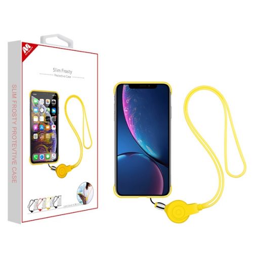 Apple iPhone XR Case, Semi Transparent White Frosted/Yellow Slim Frosty Protective Case (with Yellow Lanyard)