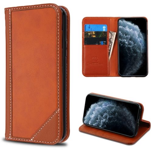 Apple iPhone 11 Pro Wallet, Brown Genuine Real Leather MyJacket Wallet Case