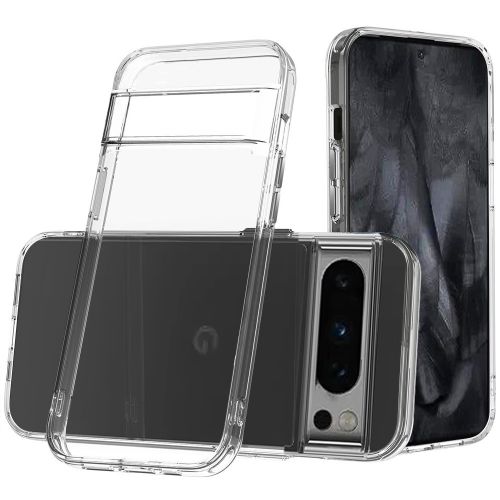 Google Pixel 8 Pro 5G PURE CRYSTAL Transparent Thick 2.0mm ShockProof Chromed Buttons Case Cover - Clear