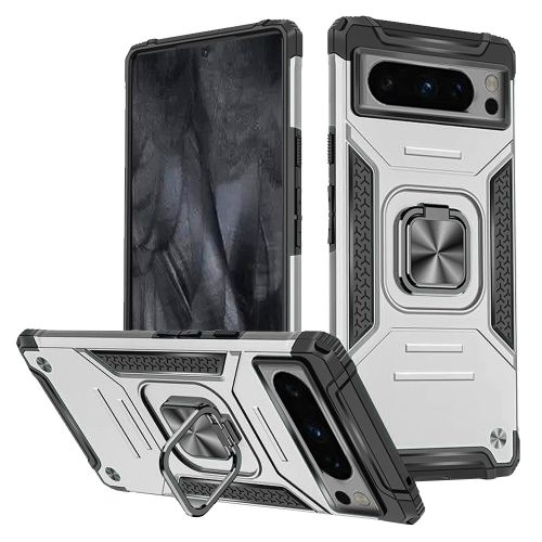 Google Pixel 8 Pro 5G Robust Magnetic Kickstand Hybrid Case Cover - Silver
