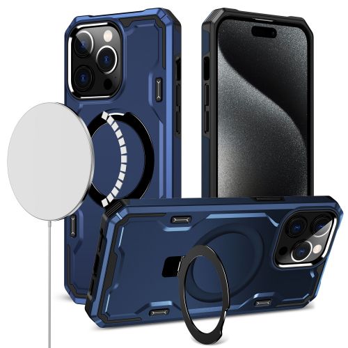 Apple iPhone 12 - Magnetic Ring Stand Simplistic Tough Hybrid Case Cover - Blue