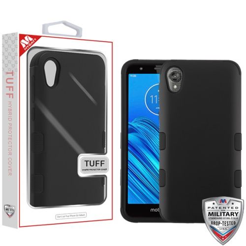 Motorola Moto E6 Case, Rubberized Black TUFF Hybrid Case Cover [Military-Grade Certified]