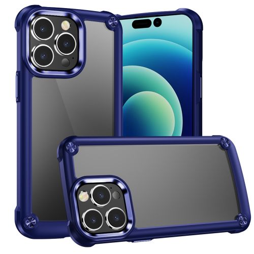 Apple iPhone 15 Pro Ultimate CaseX Transparent Hybrid Case with Metal Buttons And Camera Edges - Blue