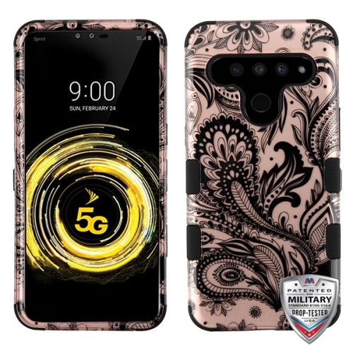 LG V50 ThinQ Case, Phoenix Flower Rose Gold Black TUFF Phone Case Military-Grade