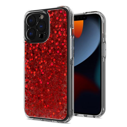Apple iPhone 13 6.1 - Mesmerize Full Epoxy Glitter Sparkle Hybrid Case Cover - Red