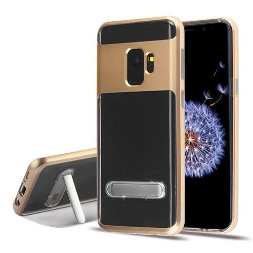 Samsung Galaxy S9 Case, Gold/Transparent Clear Hybrid Case Cover (with Magnetic Metal Stand)