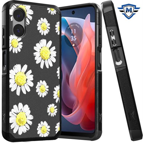 Motorola Moto G Play 2024 Tough Strong MetKase Hybrid (Magnet Mount Friendly) Case Cover - Chamomile Flowers