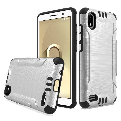 TCL A2 A507DL Metallic Brushed Hybrid Case w/ Magnetic Mount Capability - Silver/Black