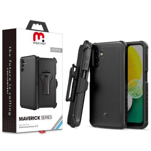 Samsung Galaxy A13 5G MyBat Pro Antimicrobial Maverick Series Case with Holster   Black / Black