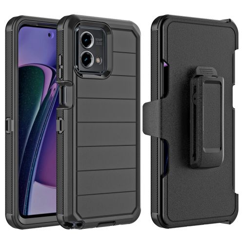 Motorola Moto G Stylus 5G 2023 Case, Marshall Series Pc + Tpu Hybrid Dual Protective Case With Rotatable Holster Combo Clip - Black