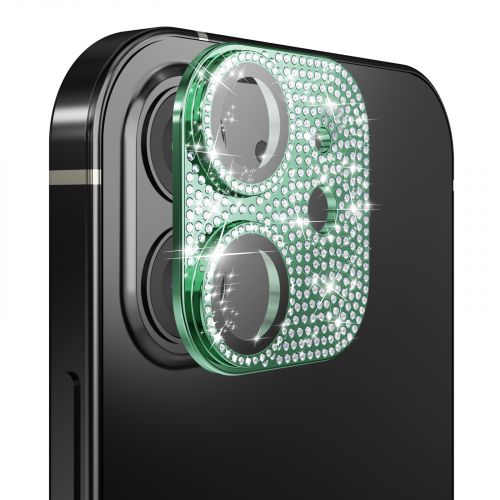 Apple iPhone 12 - Diamond Bling Camera Lens Full Tempered Glass - Midnight Green