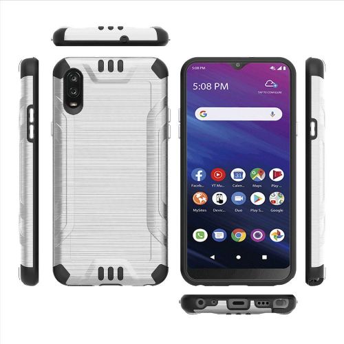 TCL A2X A508DL Metallic Brushed Hybrid Case w/ Magnetic Mount Capability - Silver/Black