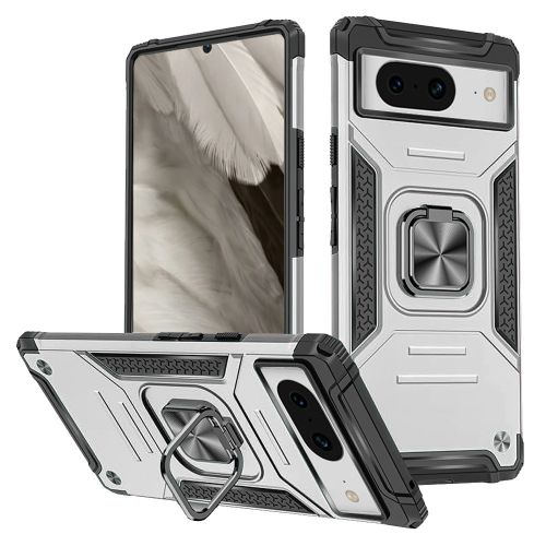Google Pixel 8 5G Robust Magnetic Kickstand Hybrid Case Cover - Silver