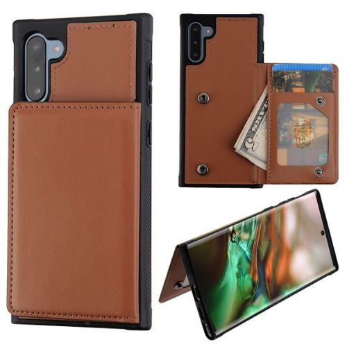 Samsung Galaxy Note 10 Wallet, Brown Flip Wallet Executive Case Cover(TPU Case with Snap Fasteners)