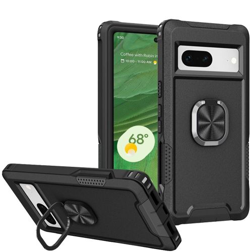 Google Pixel 7 Superior 3in1 Magnetic Ring Stand Case Cover - Black