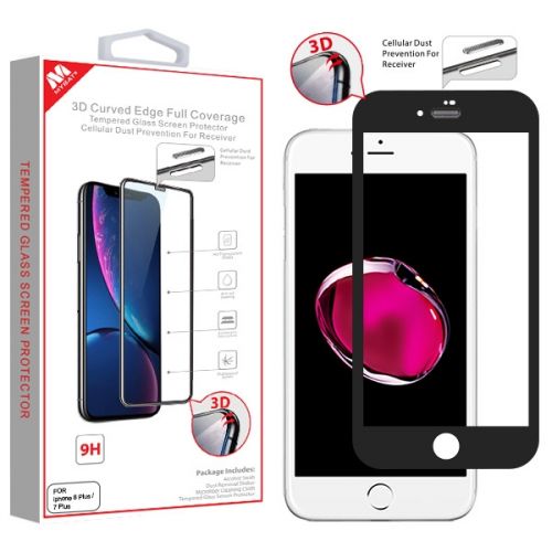 3D Curved Edge Full Coverage Tempered Glass Screen Protector (Cellular Dust Prevention For Receiver)(Black) for Apple iPhone 6 Plus