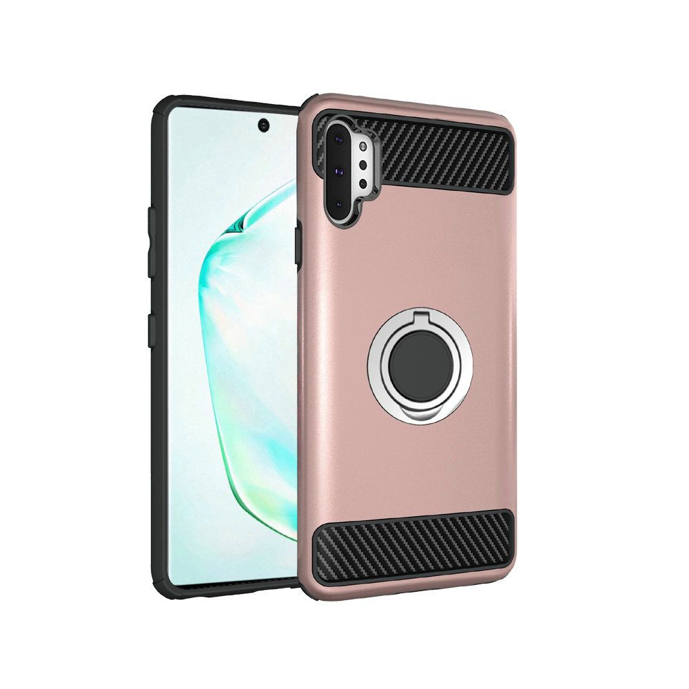 Tough Tpu Rubber Fused Hybrid Carbon Fiber Design With Magnetic Ring Stand Rose Gold For Samsung Galaxy Note 10 Plus 5g Cellphonecases Com