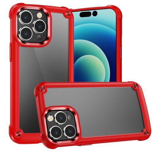 Apple iPhone 15 Pro Ultimate CaseX Transparent Hybrid Case with Metal Buttons And Camera Edges - Red