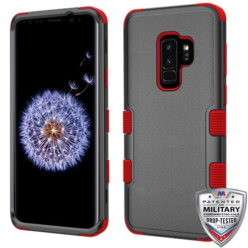 Samsung Galaxy S9 Plus Case, Natural Black Red TUFF Hybrid Case Cover [Military-Grade Certified]