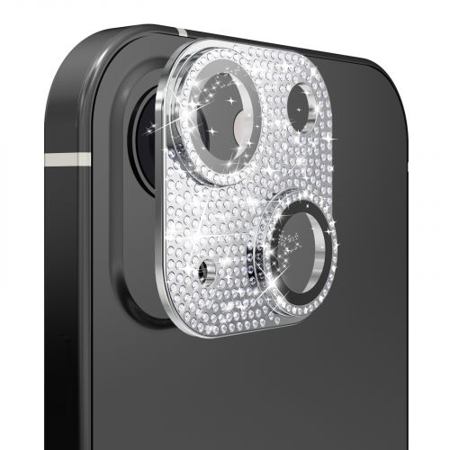 Apple iPhone 15 Diamond Bling Camera Lens Full Tempered Glass - Silver