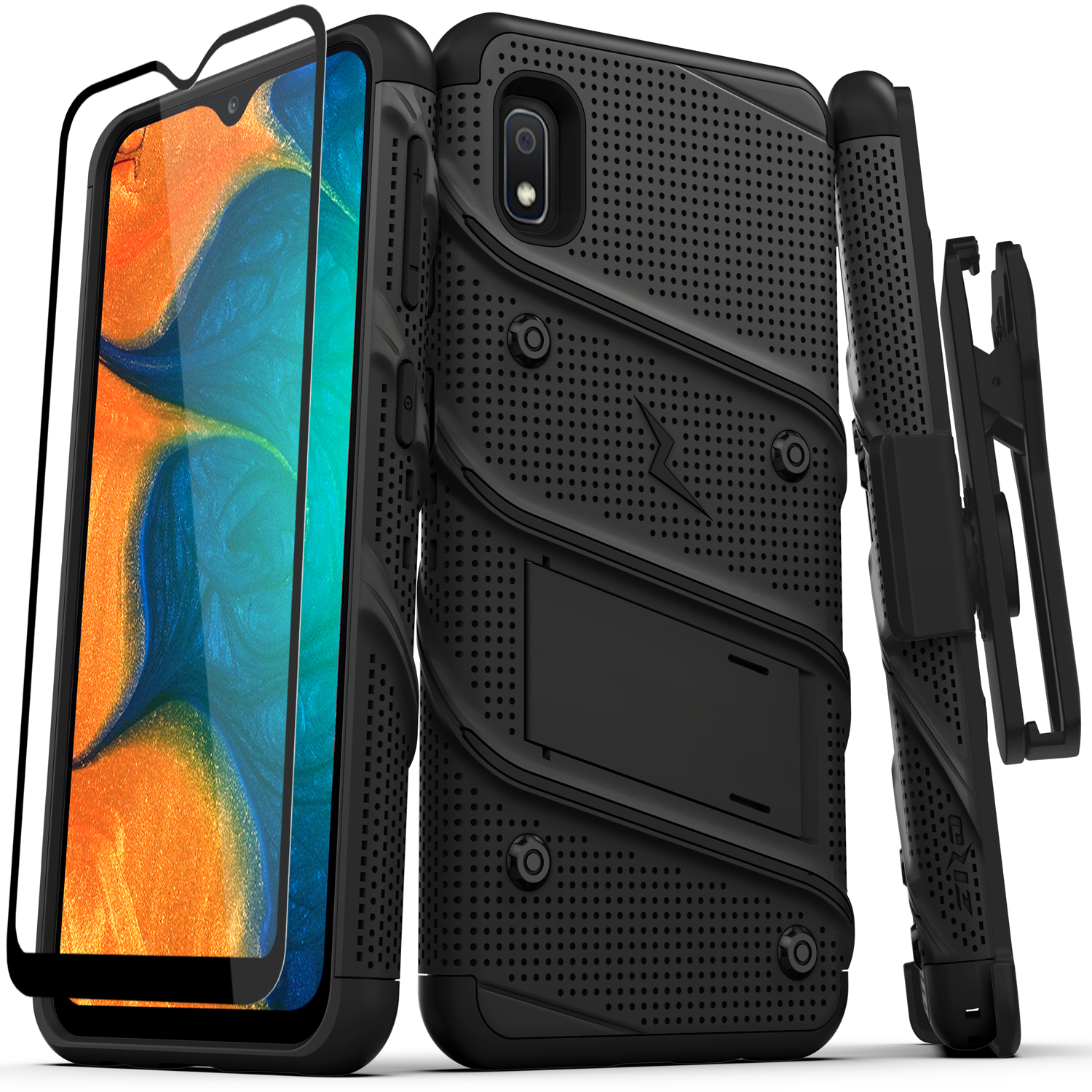 Samsung Galaxy A10e Case Bolt Case Built In Kickstand Belt Holster And Tempered Glass Screen Protector Black Black Cellphonecases Com