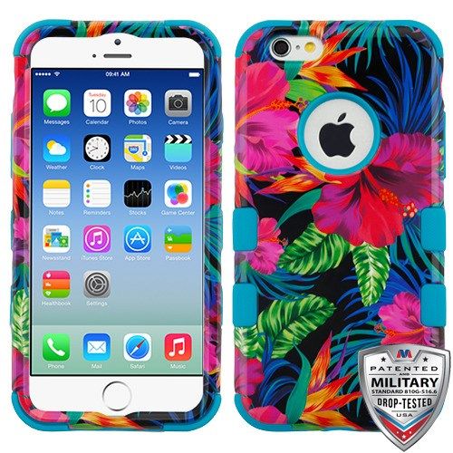 Apple iPhone 6 Case, Electric Hibiscus/Tropical Teal TUFF Hybrid Phone Case Cover [Military-Grade Certified]