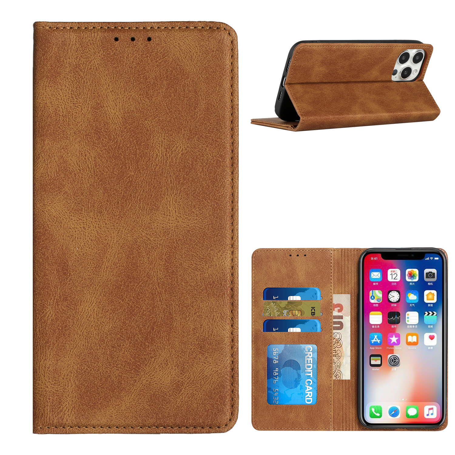 iPhone 14 Pro Wallet Credit Card Holder Flip Leather Magnetic