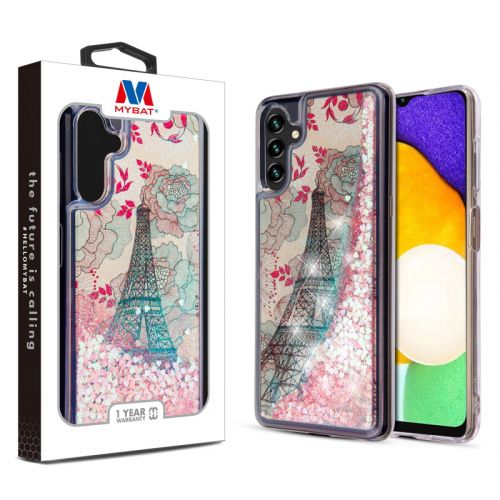 Samsung Galaxy A13 5G MyBat Quicksand Glitter Hybrid Case Cover Eiffel Tower & Pink Hearts