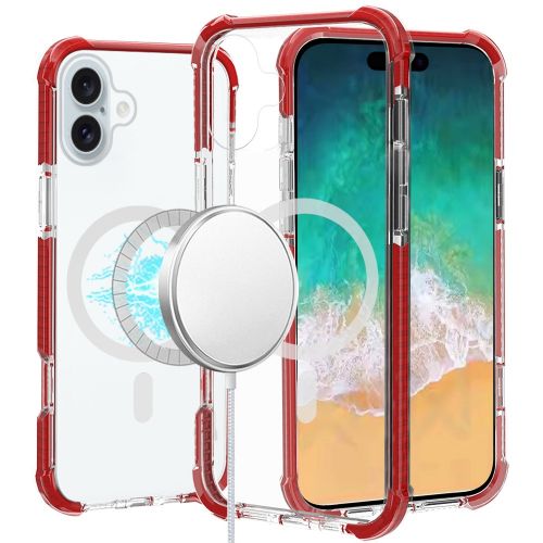 Apple iPhone 16 Plus 6.7 inch Acrylic [Magnetic Circle] Tough 2.5mm Transparent ShockProof Hybrid - Red