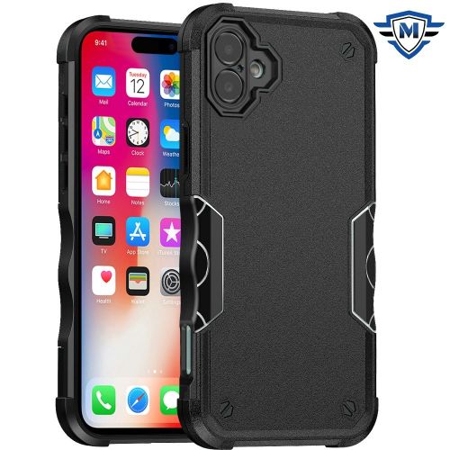 Apple iPhone 16 6.1 inch METKASE Exquisite Tough Shockproof Hybrid Case Cover in Slide-Out Package - Black