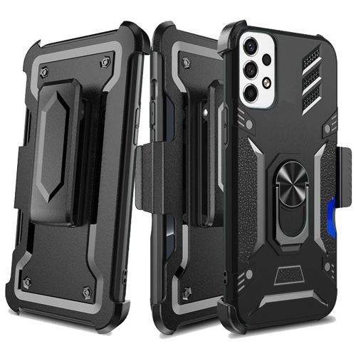 Samsung A23 5G 3in1 Combo Holster Invisible Card Holder Magnetic Ring Stand Hybrid Case Cover - Black