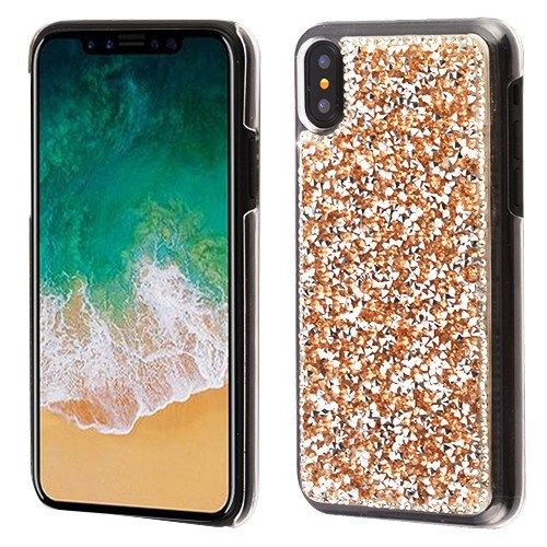 Apple iPhone X Case, Rose Gold Mini Crystals Rhinestones Desire Back Case Cover