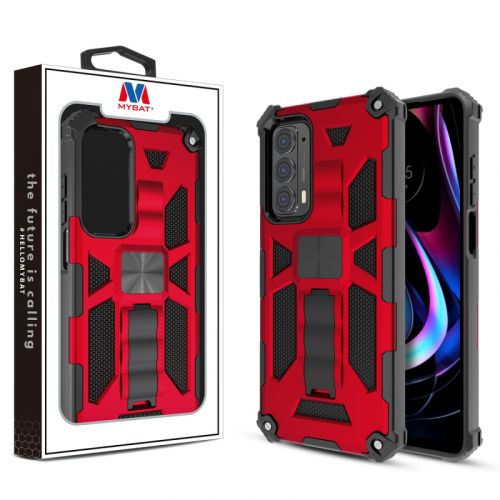 Motorola Moto Edge 5G UW - MyBat Sturdy Hybrid Case Cover (with Stand)   Red / Black