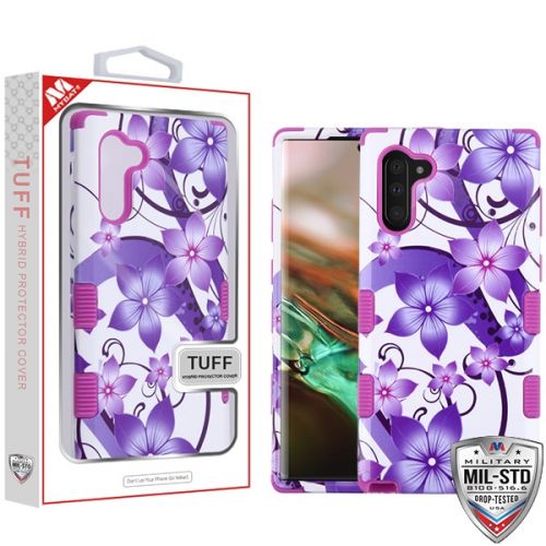 Samsung Galaxy Note 10 Case, Purple Hibiscus Flower Romance/Electric Purple TUFF Hybrid Case Cover [Military-Grade Certified]